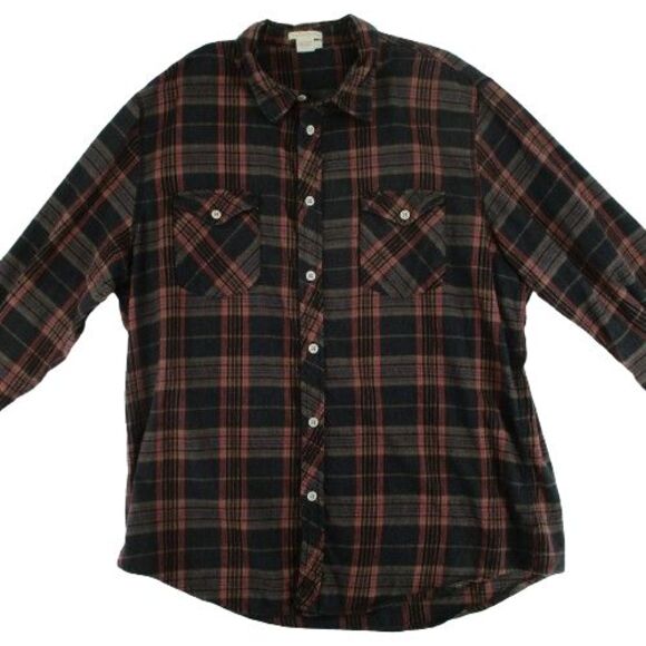 Distressed Carbon 2 Cobalt Mens L India Cotton Red Plaid Soft Flannel Shirt - Picture 1 of 7